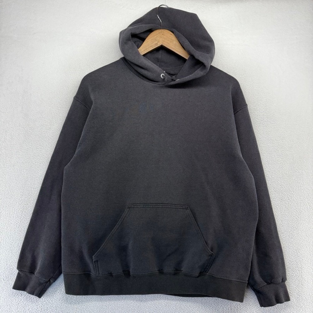 Vintage Blank Hoodie Men's Large Black Sun Faded Sweatshirt Made In USA 90s